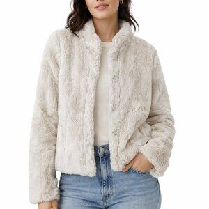 Sanctuary Surplus Size Medium Beige & Cream Faux Fur Coat Vegan Fur Jacket